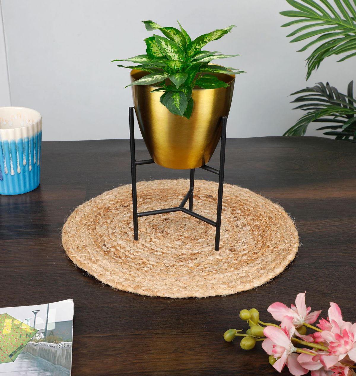 Glass Copper Metal Desk Planter Pot