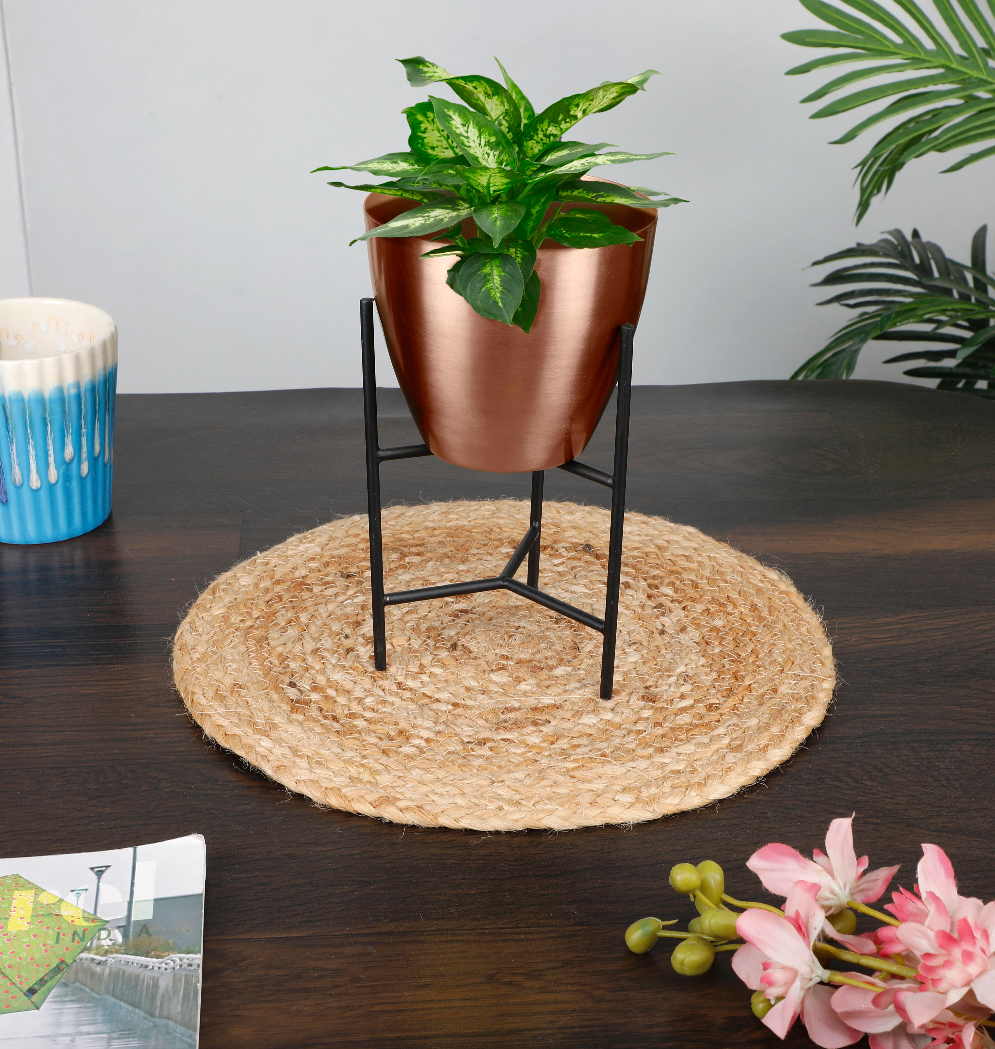 Enamel Indoor Desk Metal Planter Pot With Stand