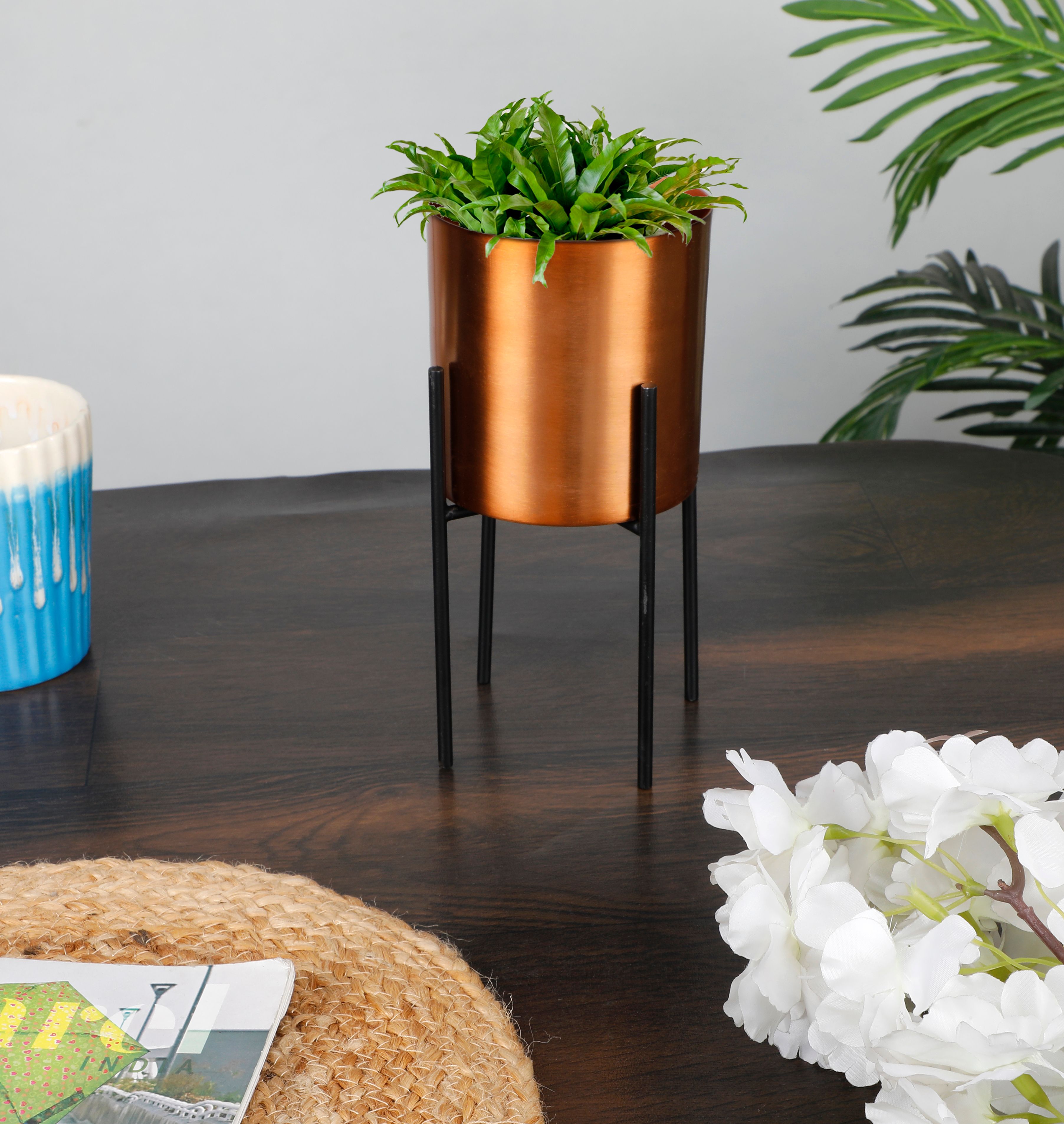 Glass Copper Metal Desk Planter Pot