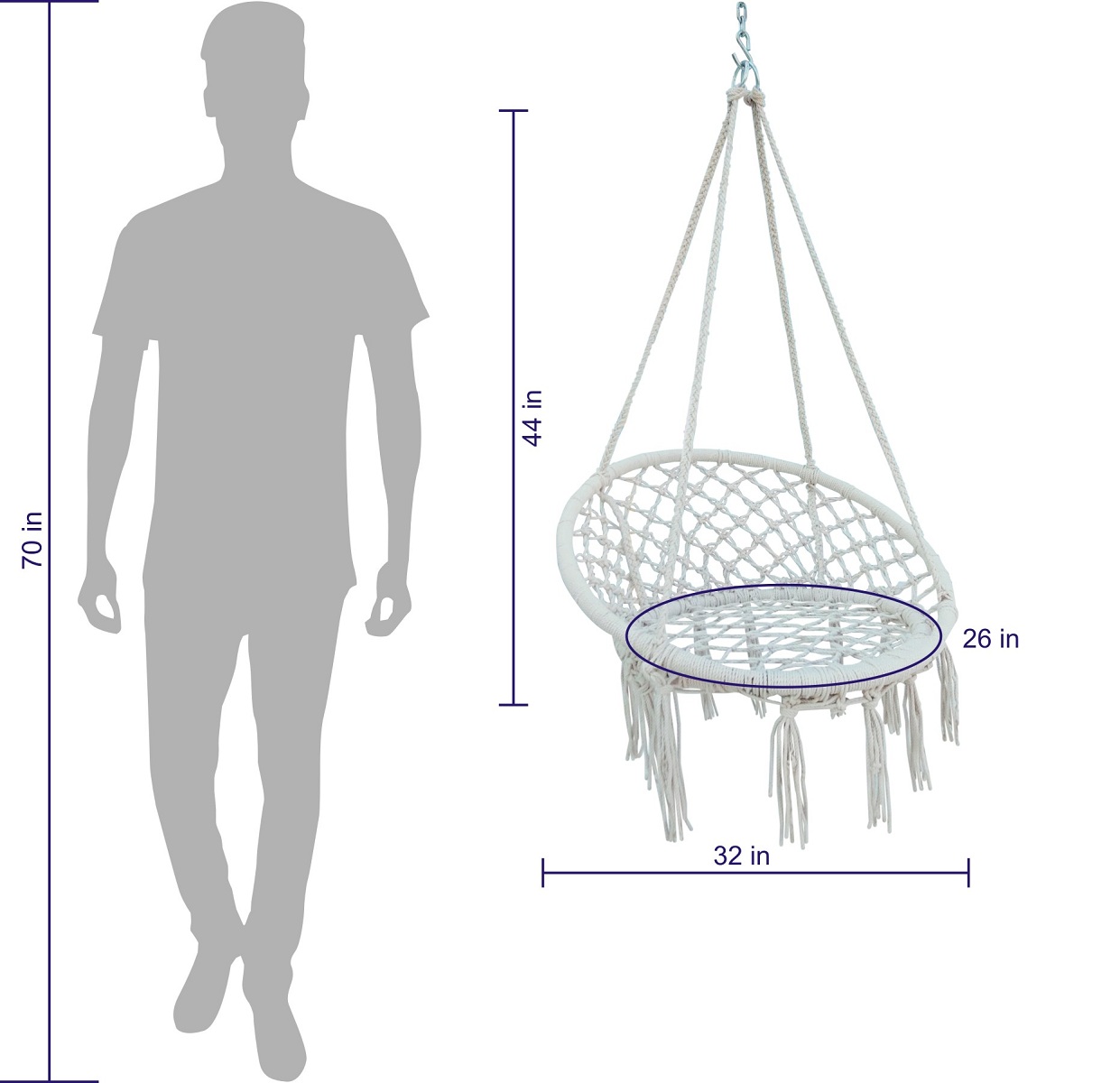 Hangit Macrame Cane Round Swing Chair