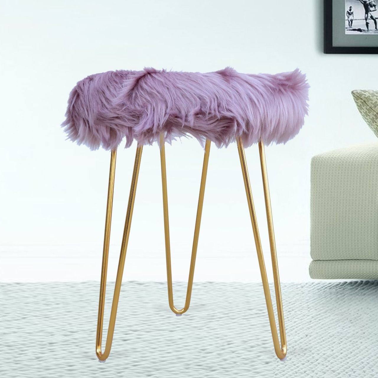 Modern Faux Fur Round Foot Rest Pouf