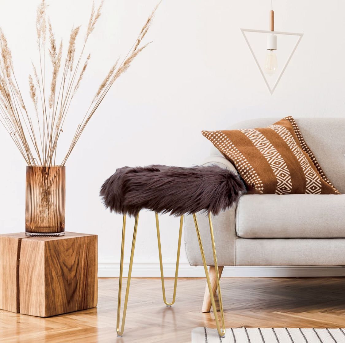 Modern Faux Fur Round Sitting Pouf