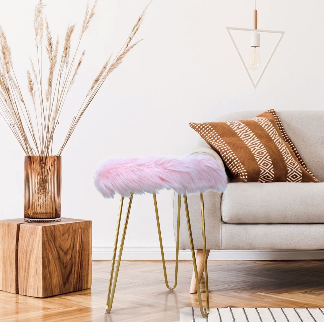 Modern Faux Fur Round Foot Rest Pouf