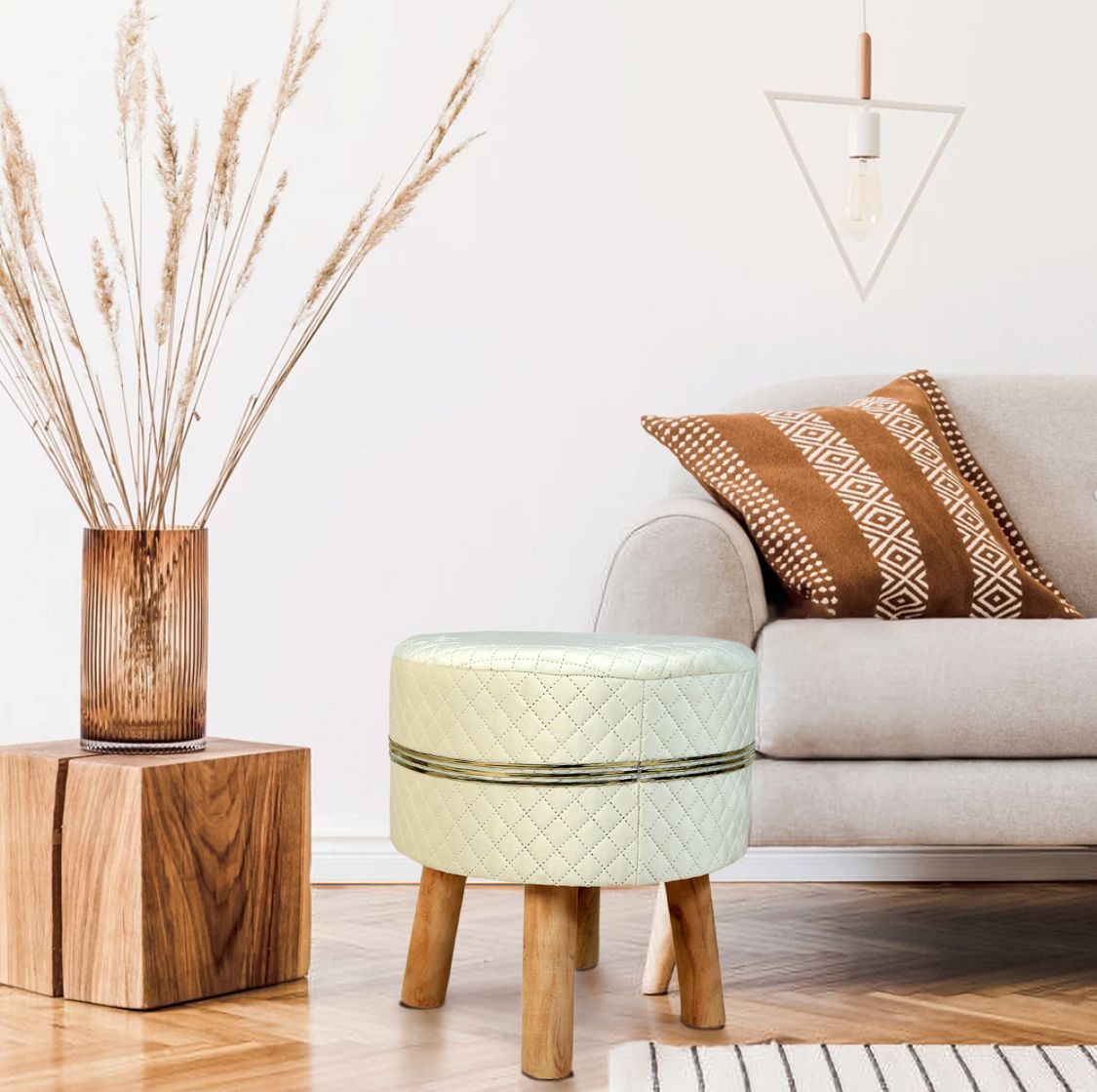 Modern Faux Fur Round Foot Rest Pouf