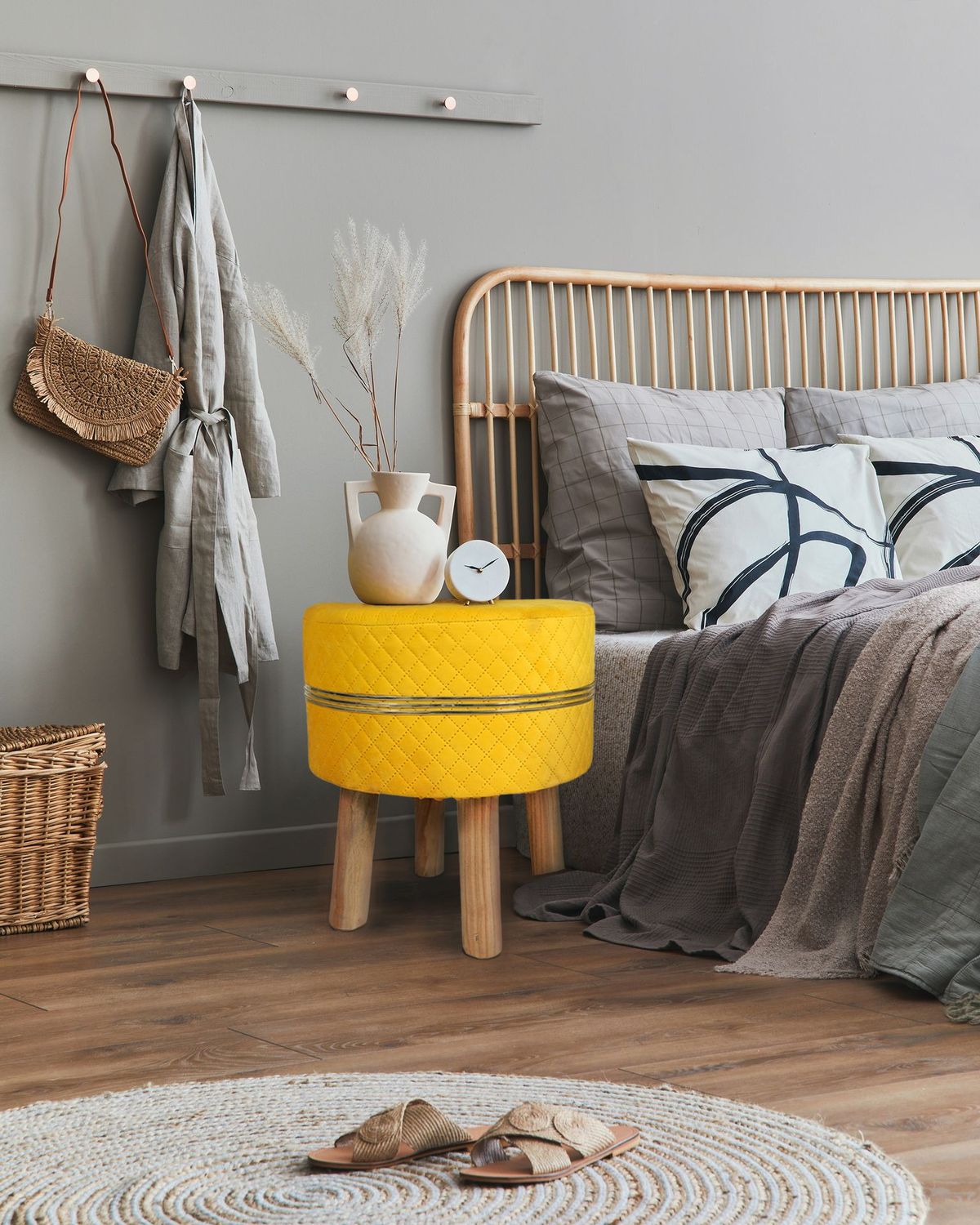 Purple Blue Strip Wooden Pouf