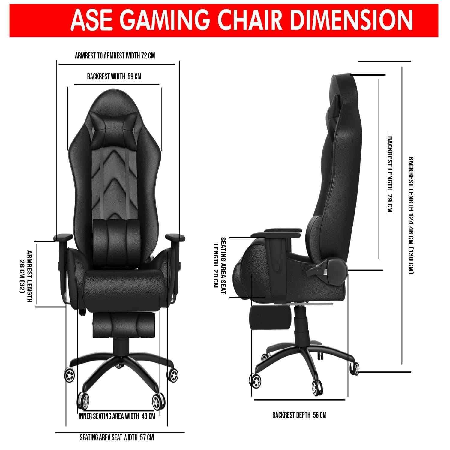 ASE Gaming Gold Series Gaming Chair With Footrest (Full Black)