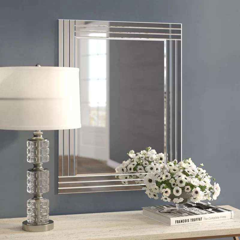 Rectangle Green Wood Wall Mirror
