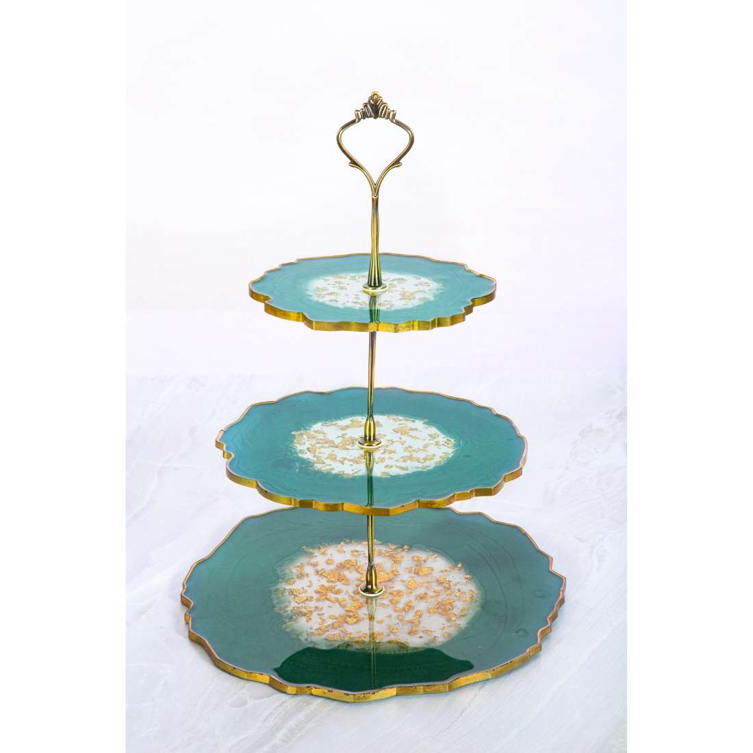 HN HUES Emerald Resin 3 Tier Cake Stand