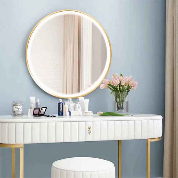 Gold Metal Outer Round Led Mirror