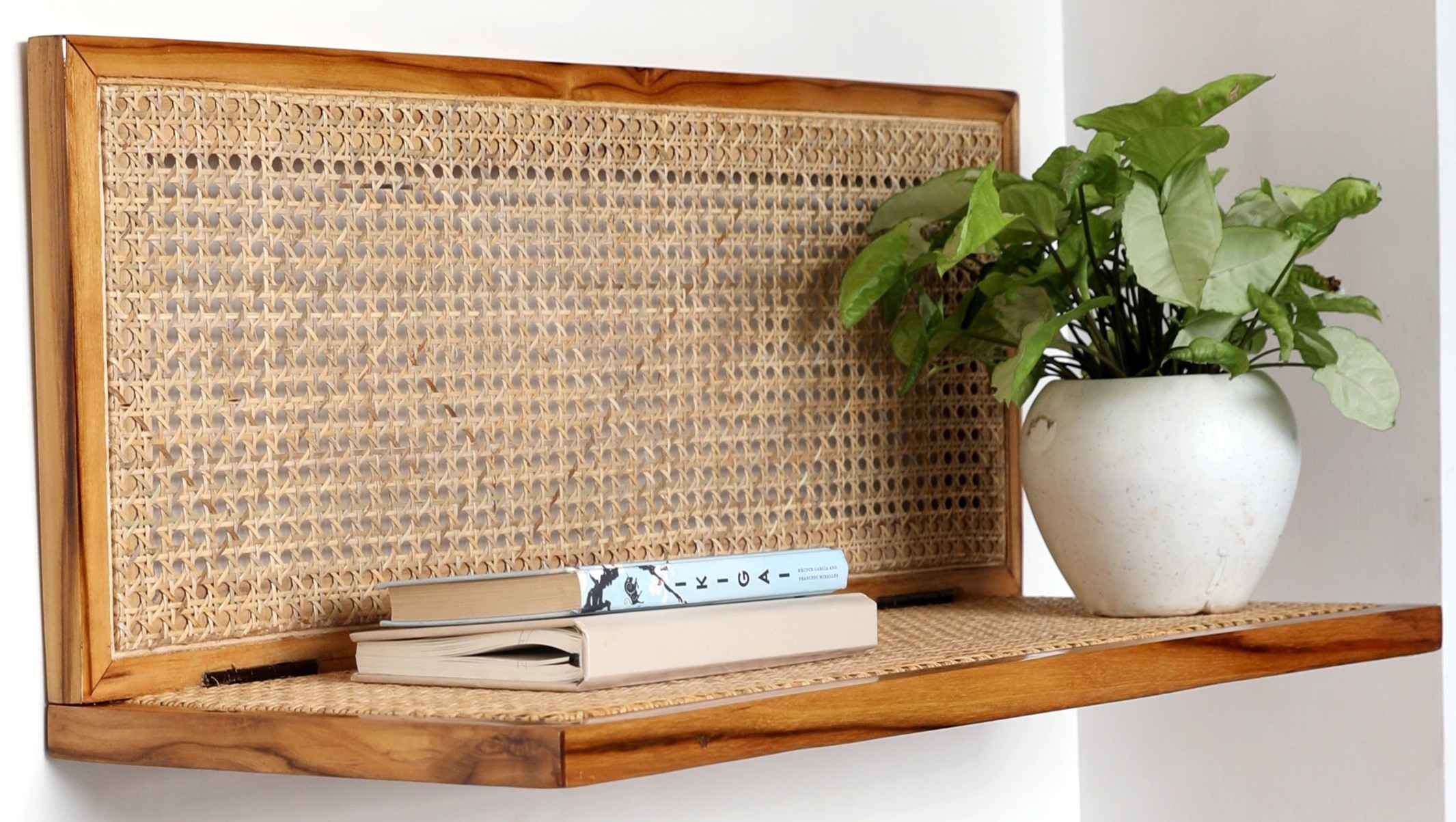 Rattan wall shelves