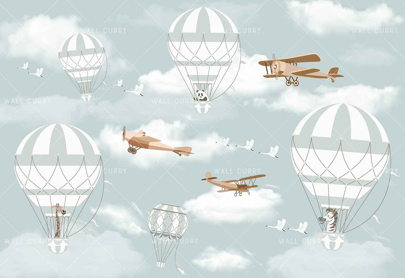 Hot Air Balloon and Gliders-Blue