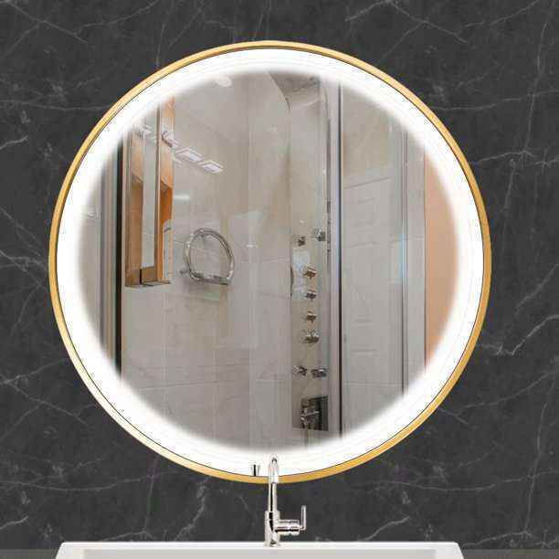 Gold Metal Outer Round Led Mirror