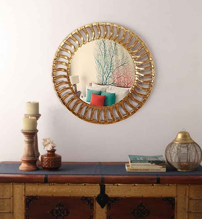 Golden Round Wall Mirror