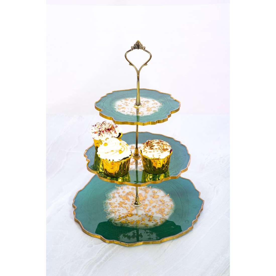 HN HUES Emerald Resin 3 Tier Cake Stand