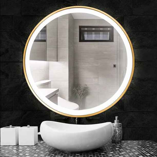 Gold Metal Outer Round Led Mirror
