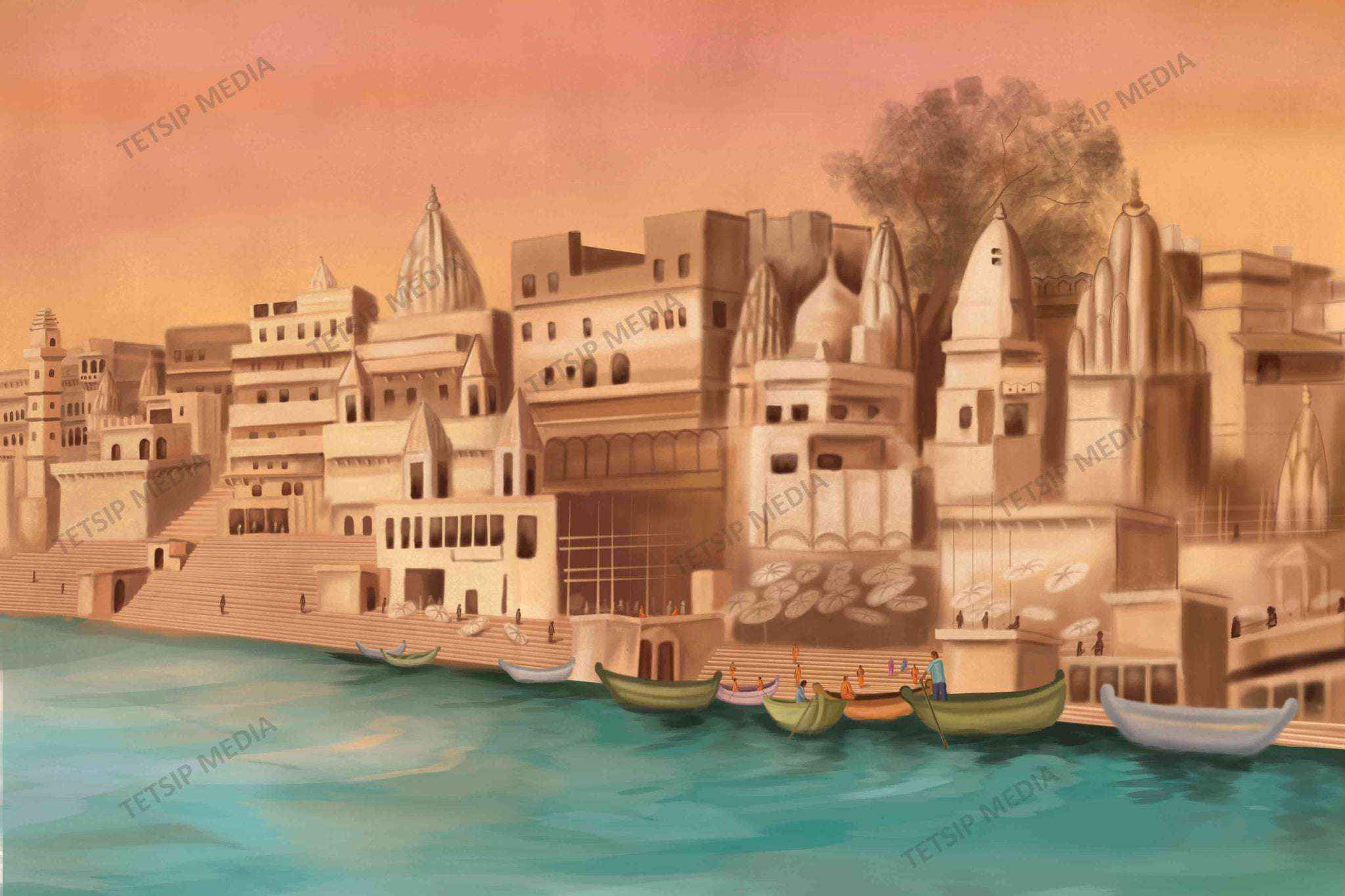 Kashi Ghat Monochromatic Painting