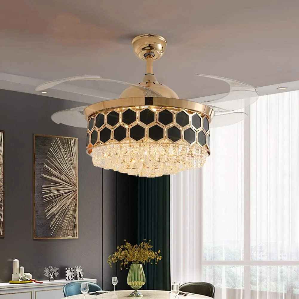 Contemporary Chic Crystal Chandelier Ceiling Fan With Remote Control