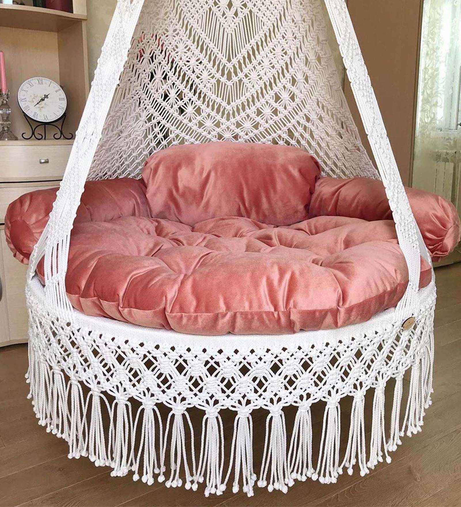 Kaahira Single Seater Stong Luxurious Handwoven Swing Chair in White Color