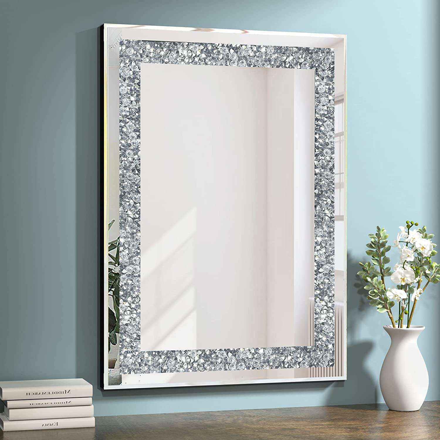 Rectangle Green Wood Wall Mirror
