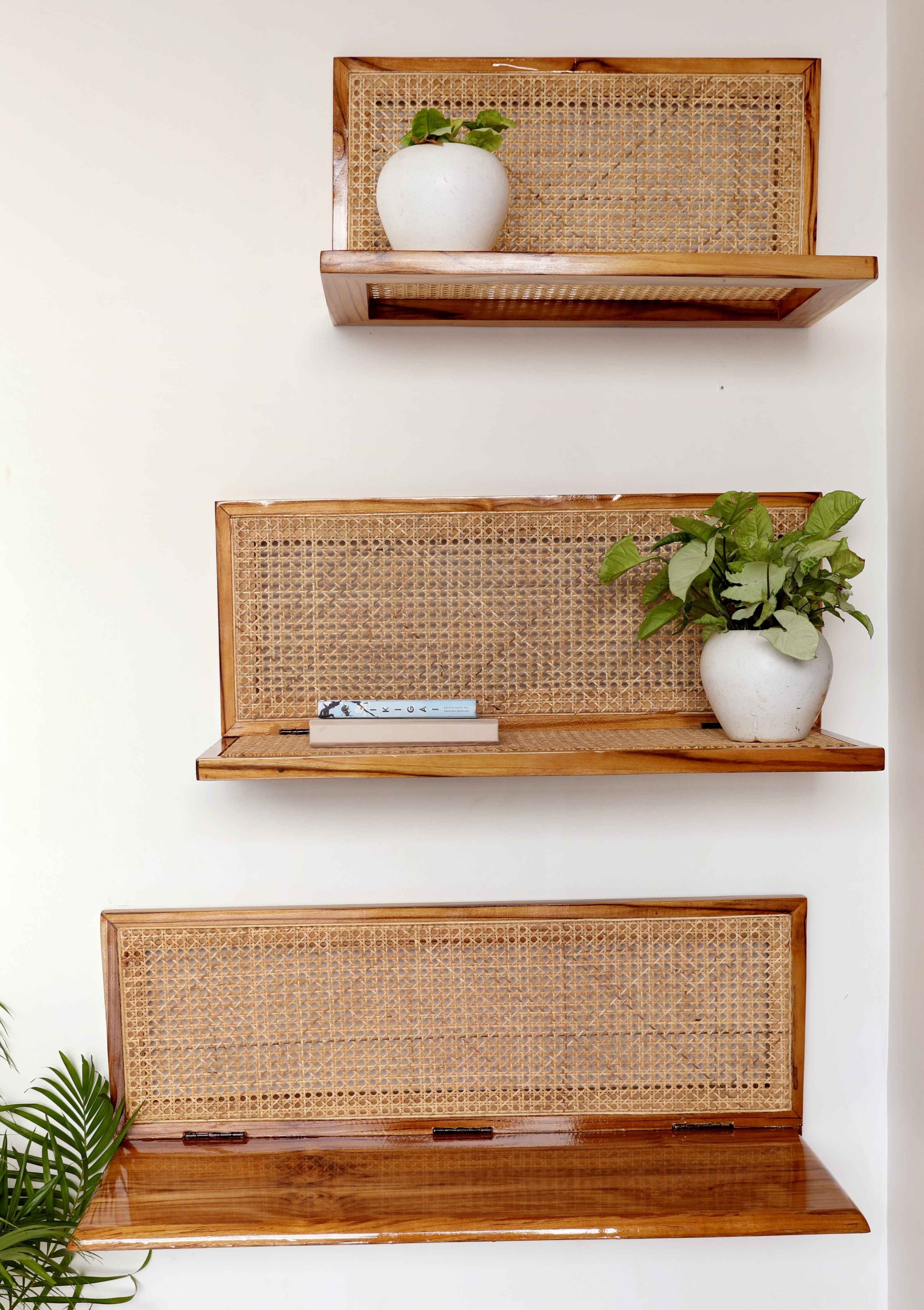 Rattan wall shelves