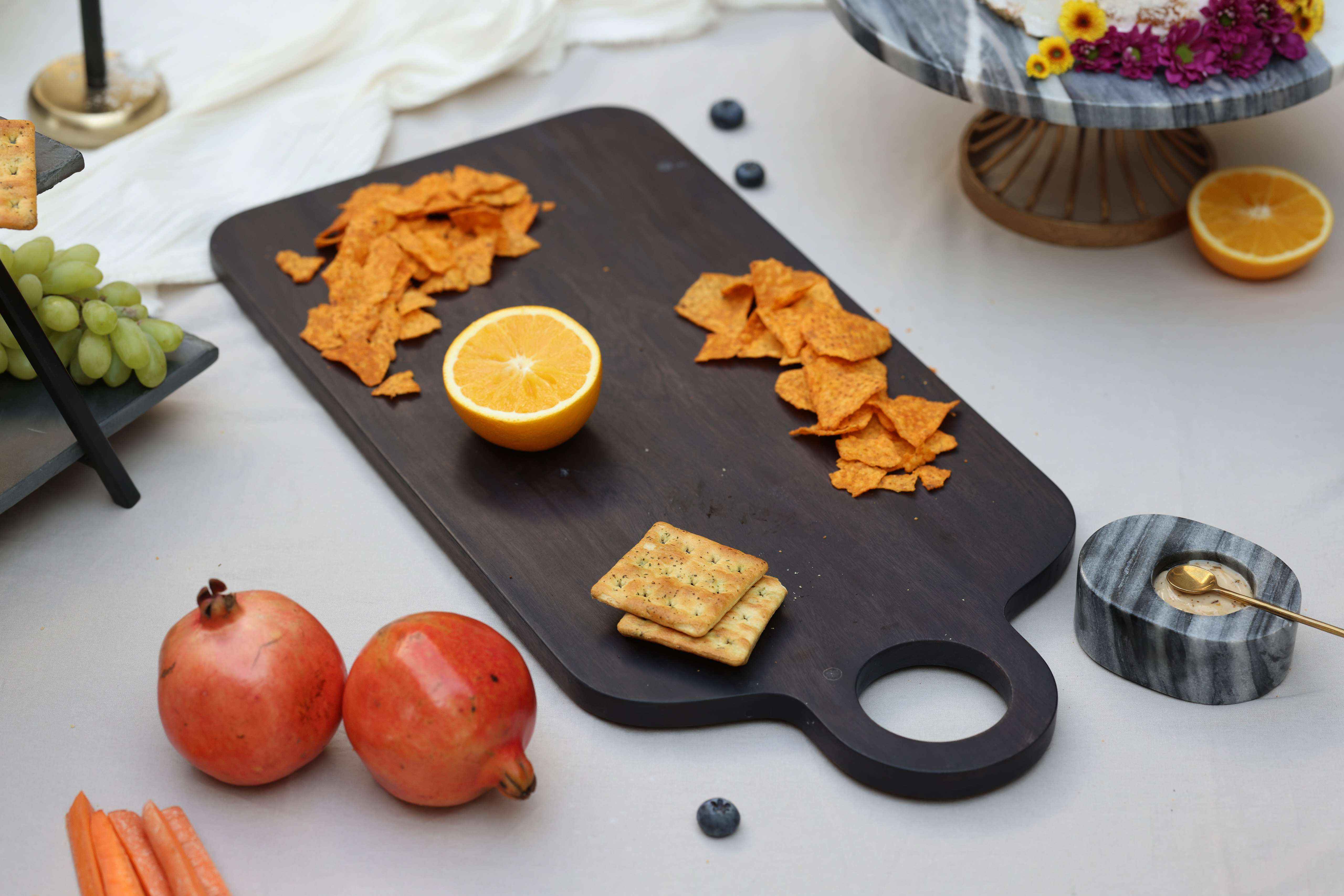 Pure white marble tray with brass feet