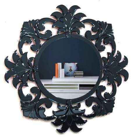 Walnut Brown Wood Frame Round Wall Mirror