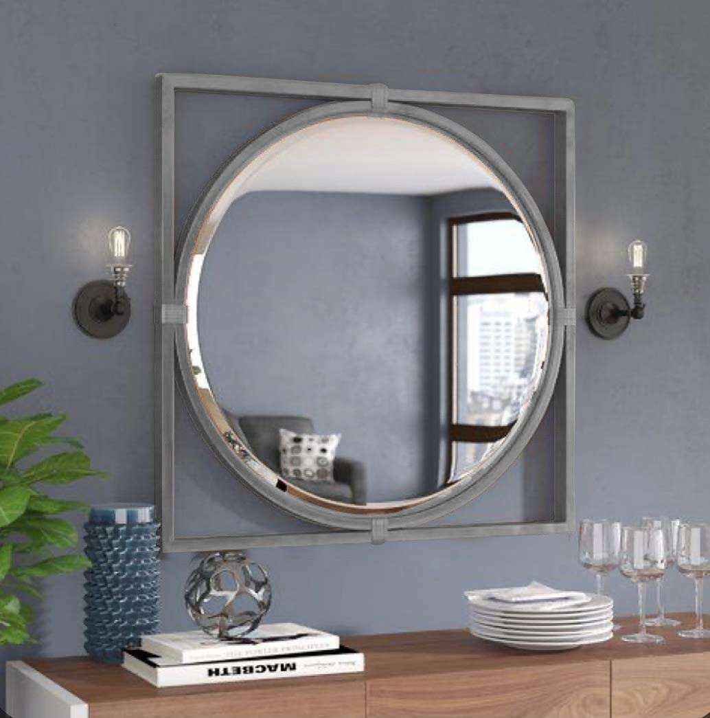 Grey Wall Wood Frame Decor Mirror