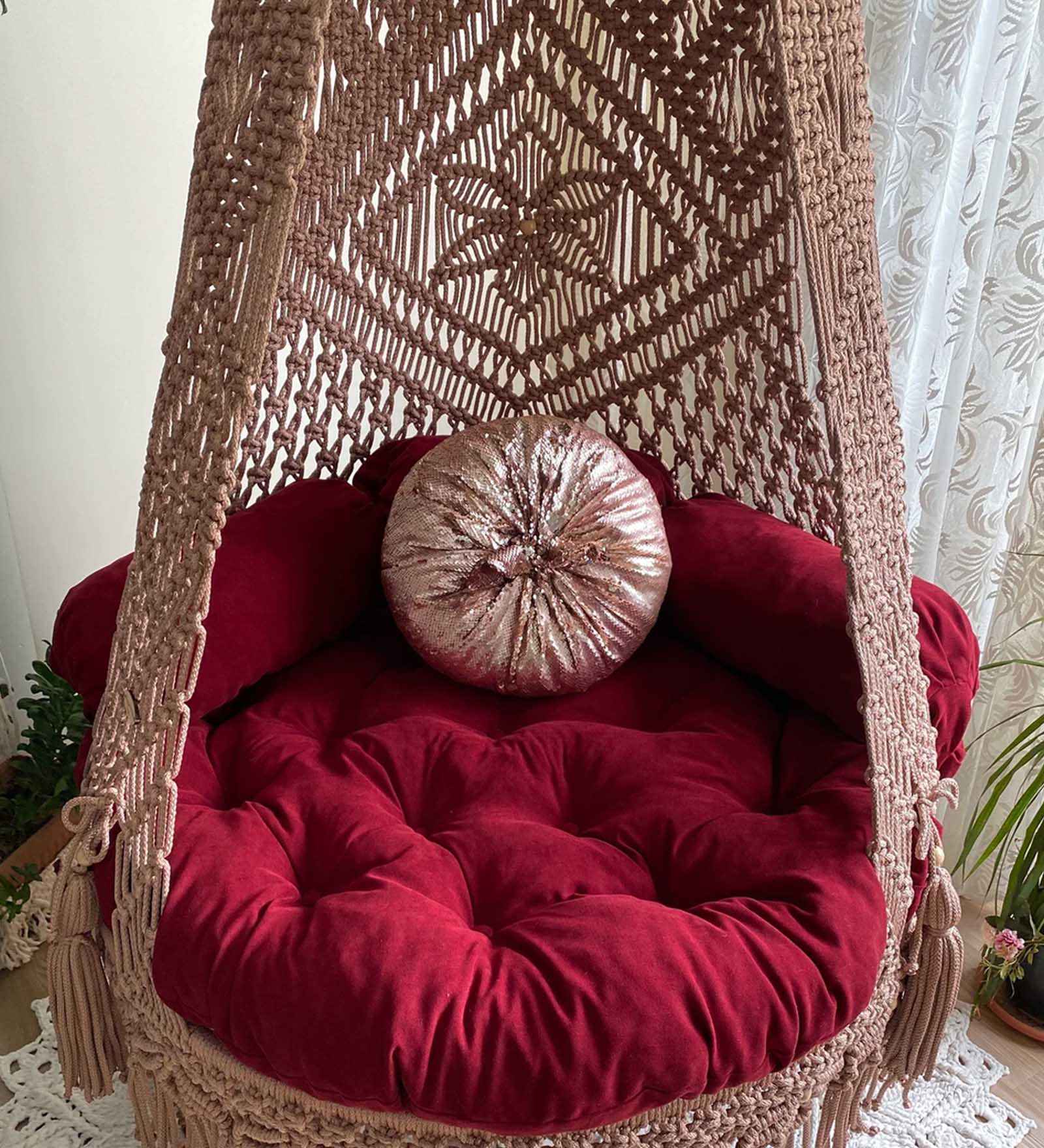 Kaahira Strong and Elegant Balcony Swing Chair in Rusty Color with Maroon Mattress