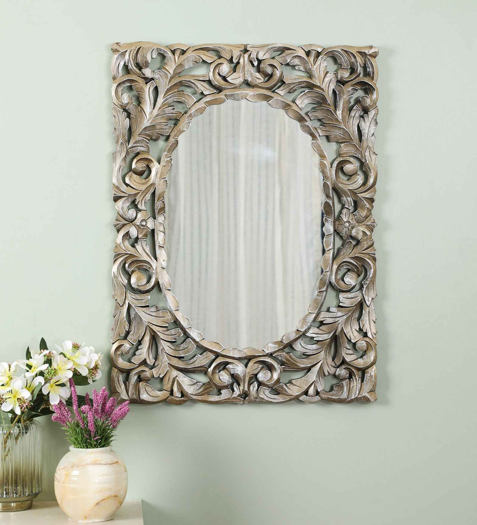 Golden wood wall mirror