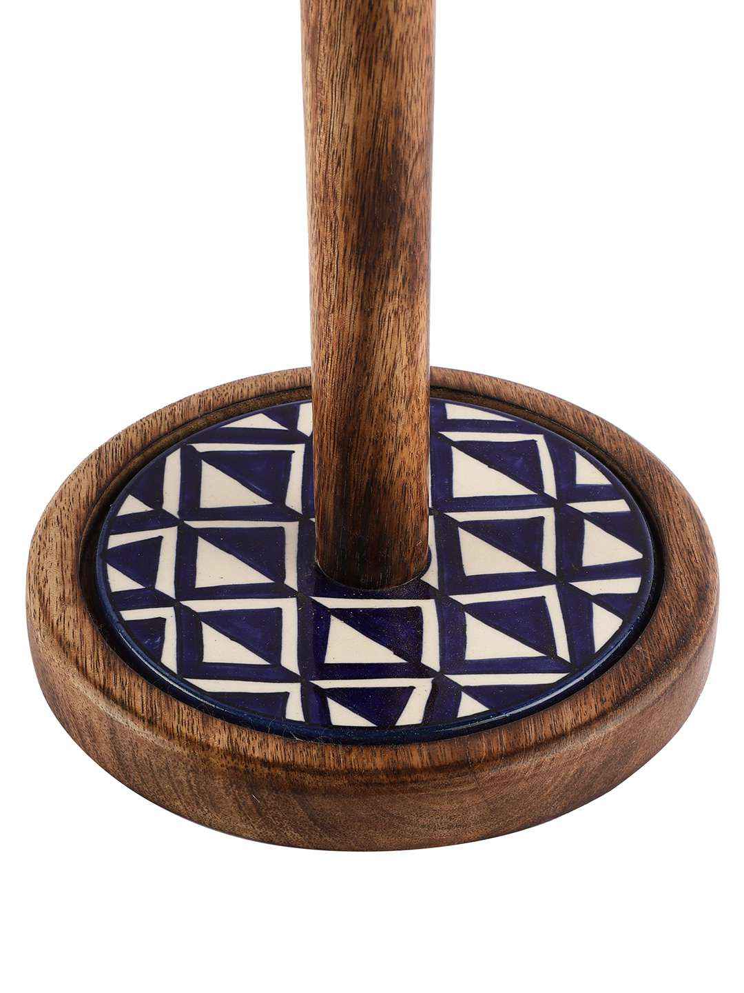 Ceramic & Wood Paper Towel Holder with Weighted Base for Standard Paper Towel Rolls