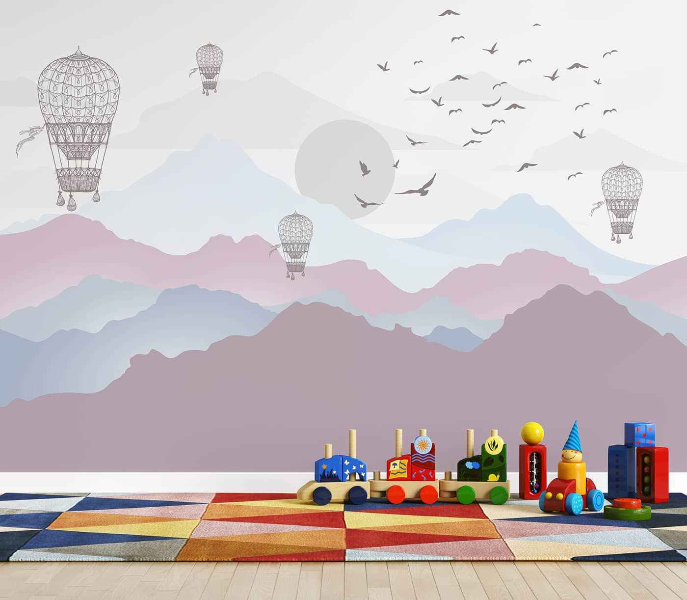 Pastle Mountains and Hot Air Baloons