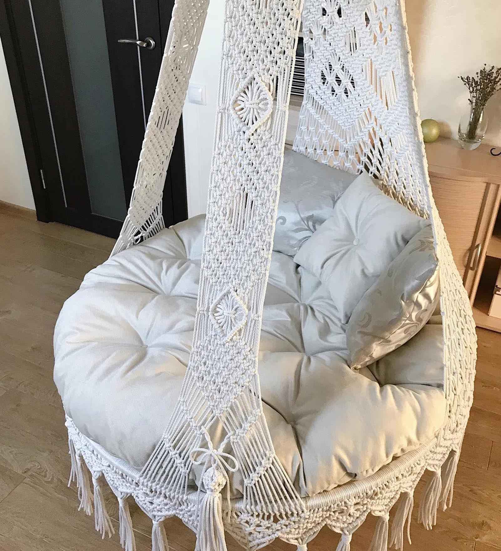 Kaahira Best Value Strong Swing Chair in Off White with Mattress  