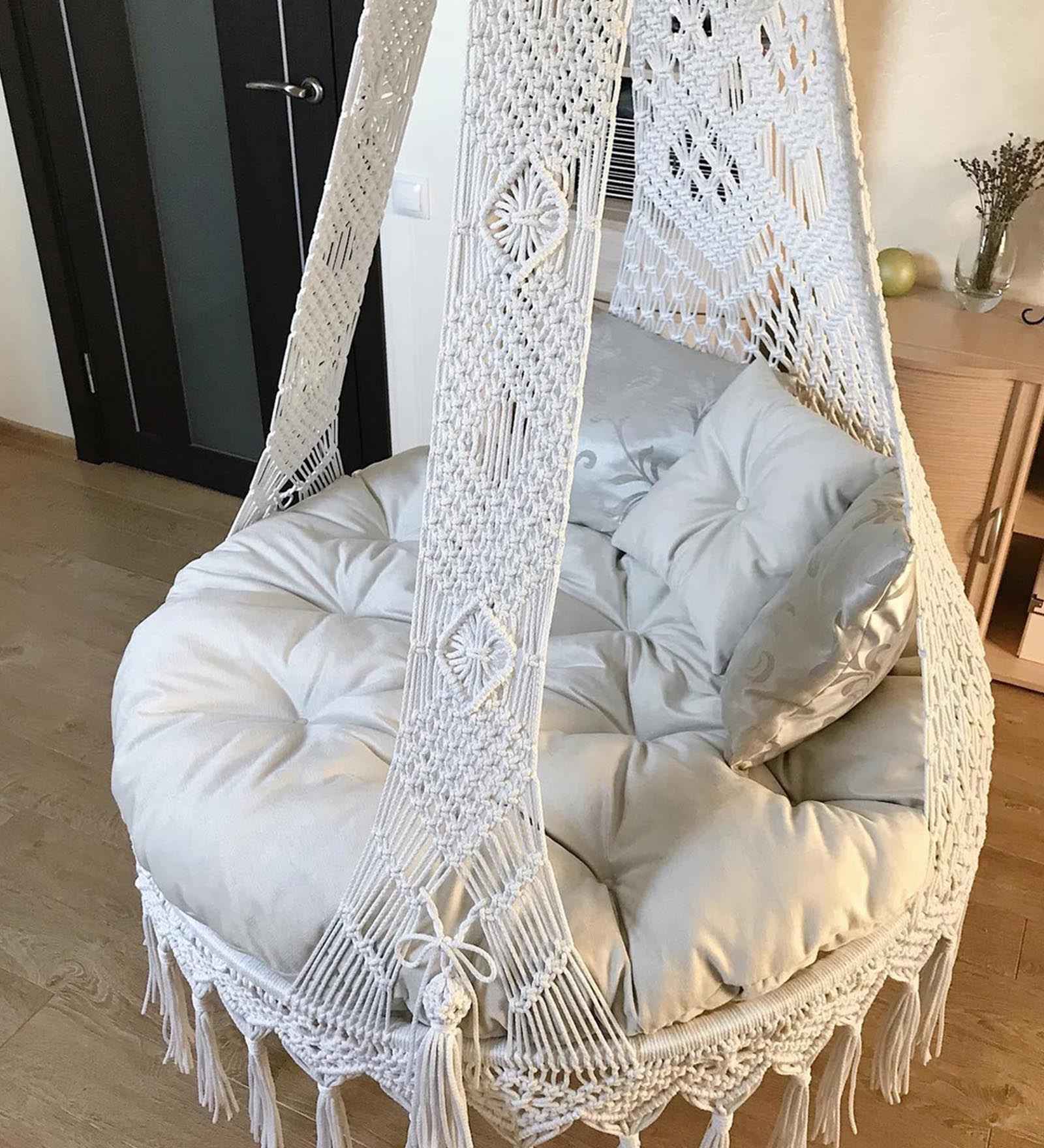 Kaahira Single Seater Stong Luxurious Handwoven Swing Chair in White Color