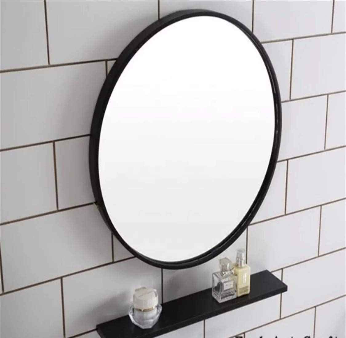 Black Wood Frame Round Wall Mirror