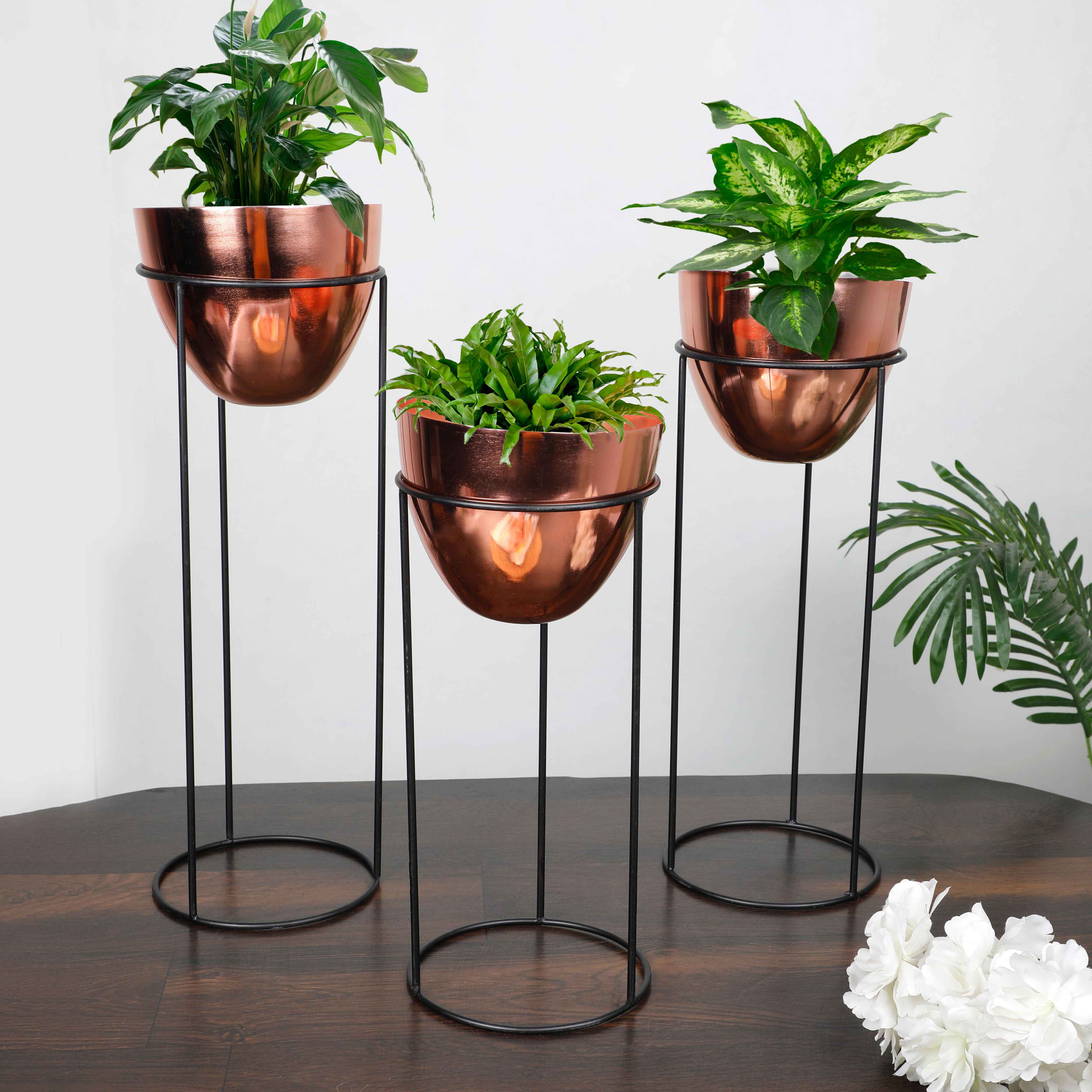 Enamel Indoor Desk Metal Planter Pot With Stand