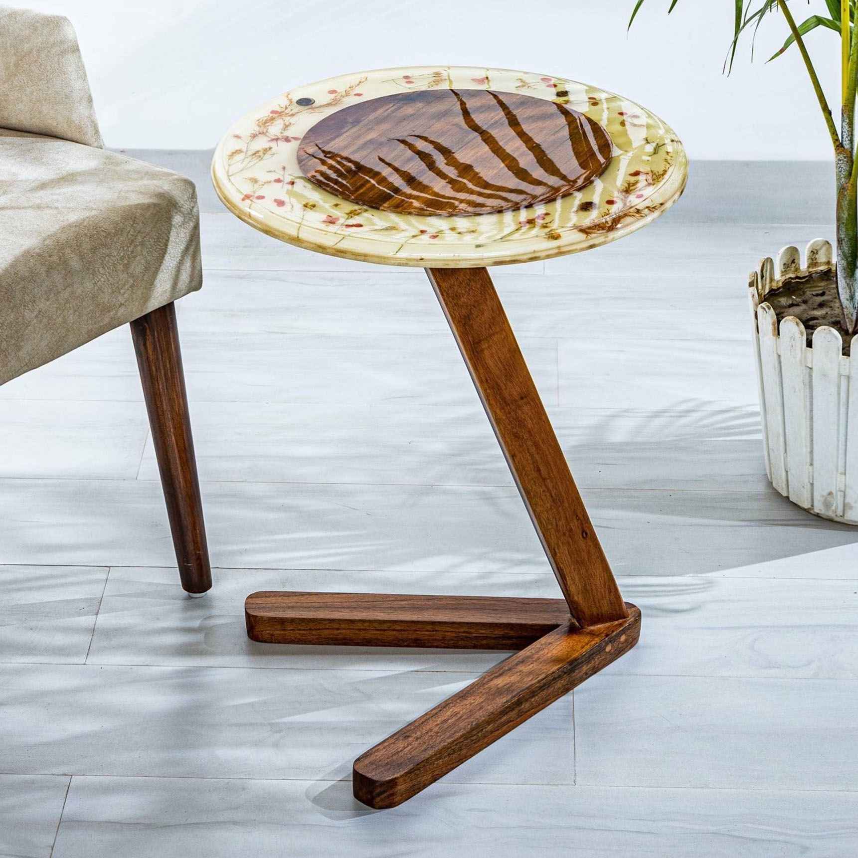 Dual Tiered Gold Marble Side Table Gold