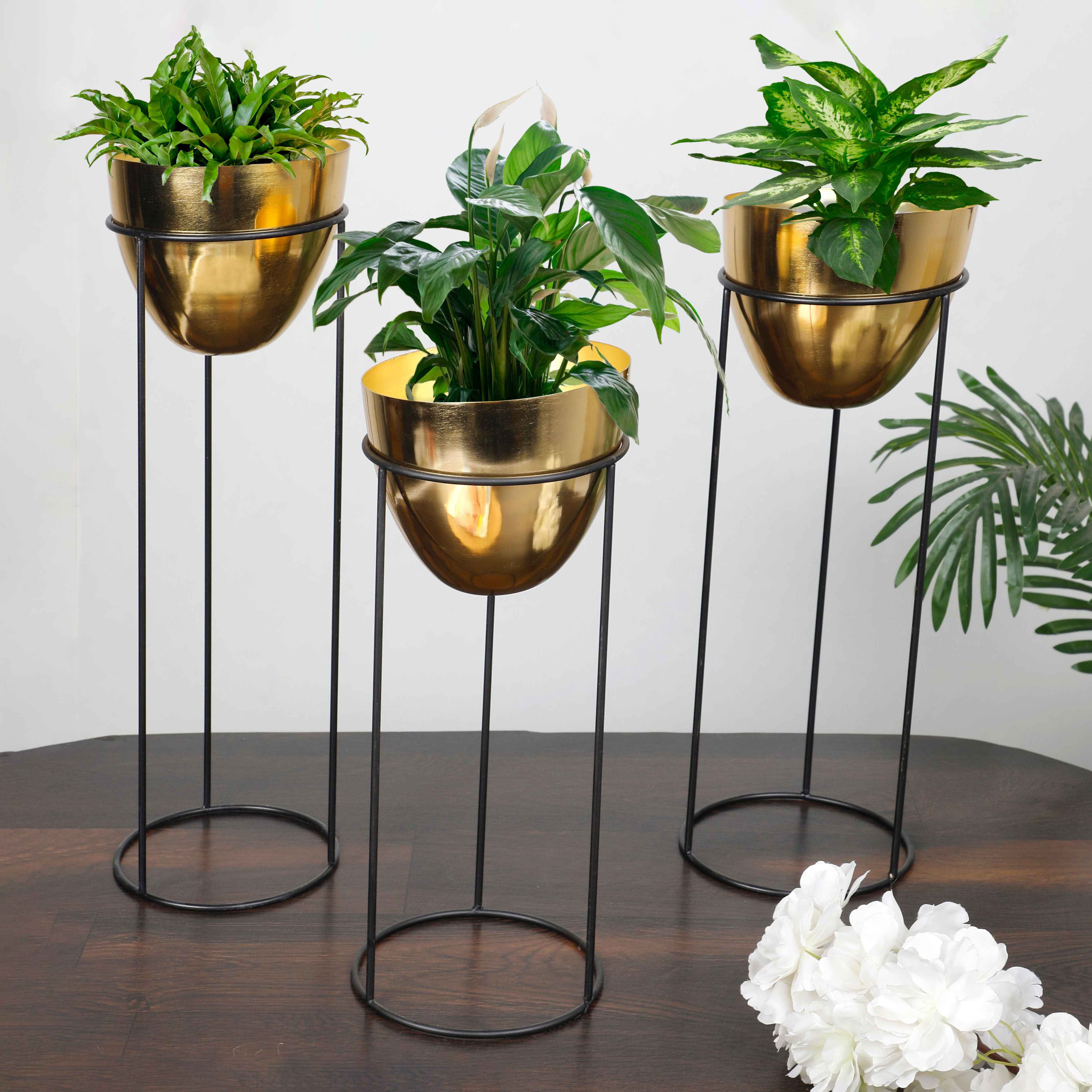 Enamel Indoor Desk Metal Planter Pot With Stand