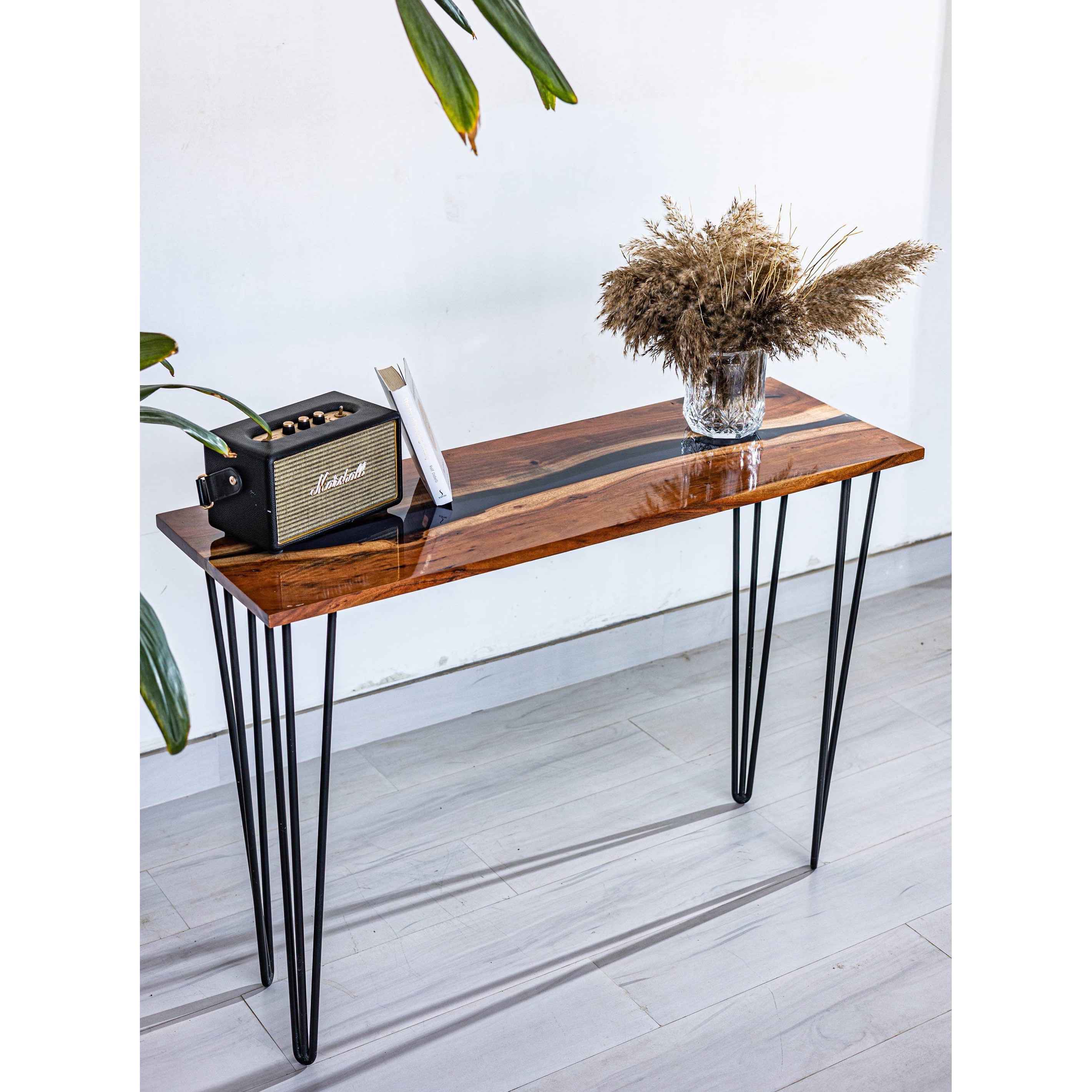 Dual Tiered Black Marble Side Table Black