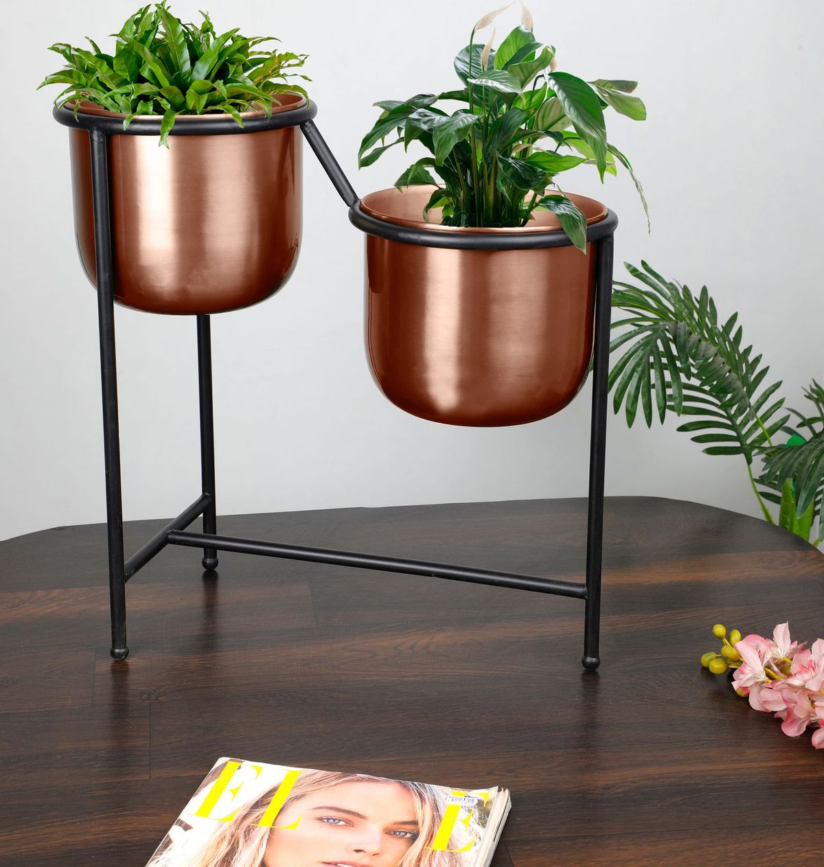 Glass Copper Metal Desk Planter Pot
