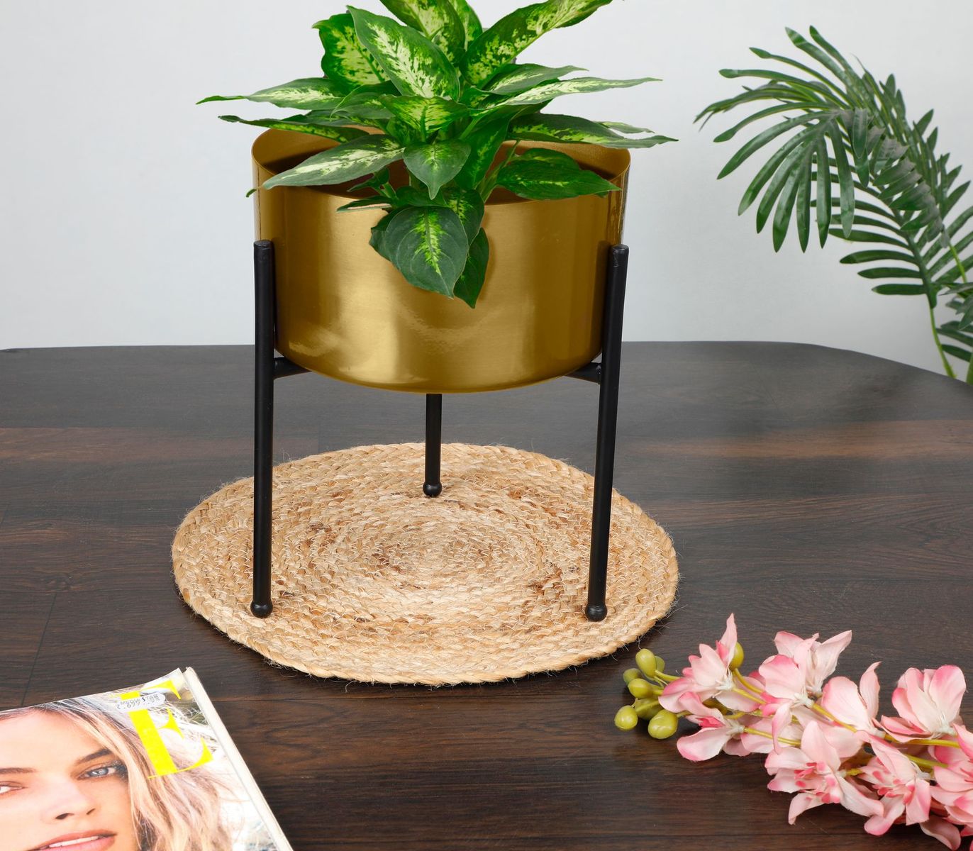 Glass Gold Metal Desk Planter Pot