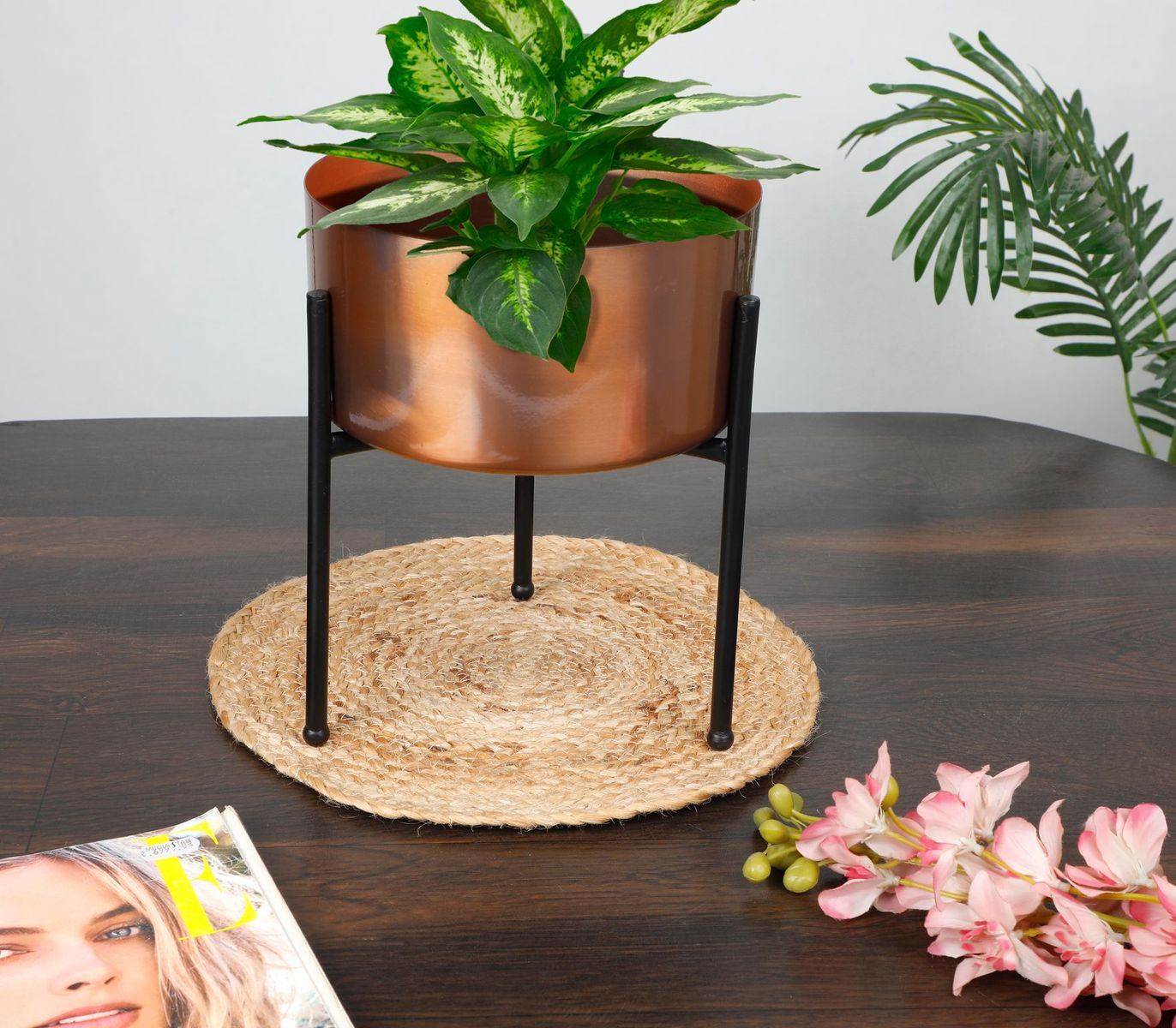 Glass Copper Metal Desk Planter Pot