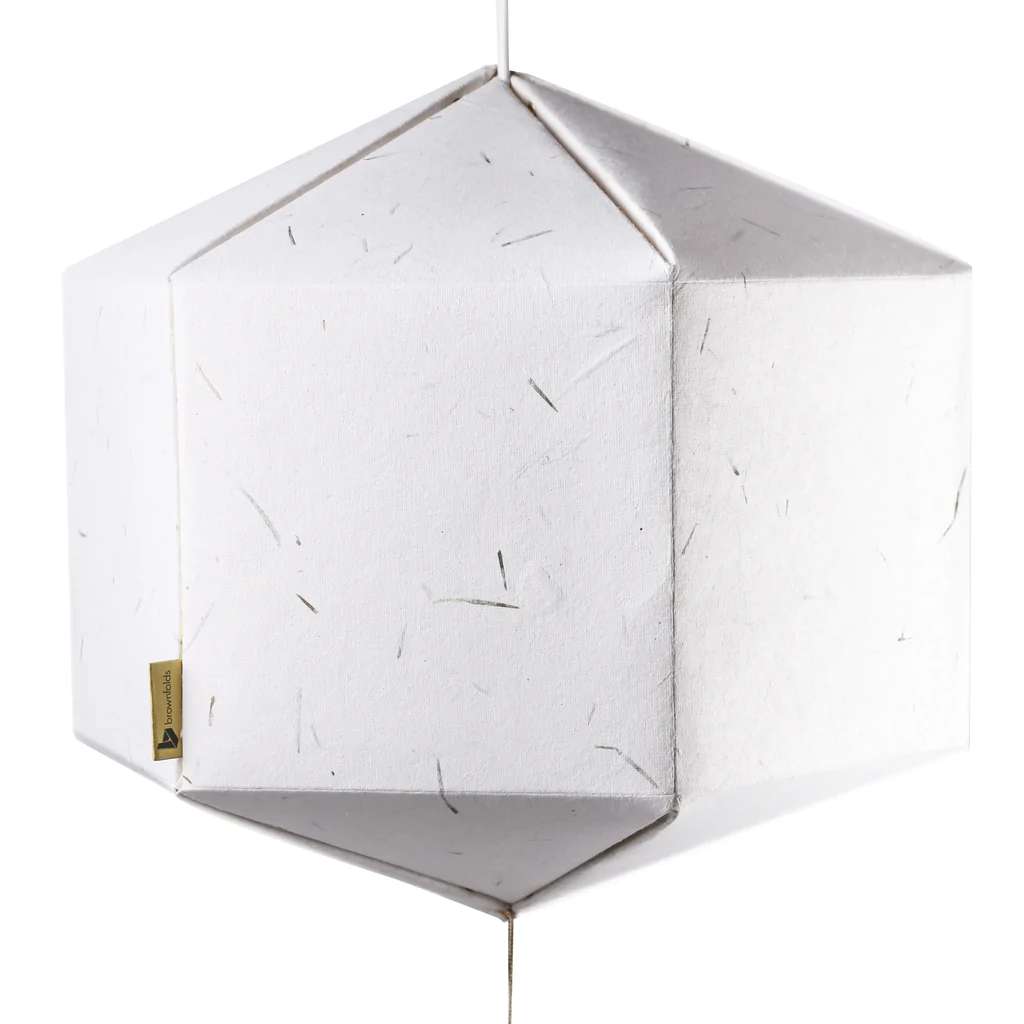 White Paper Lantern; Handmade Paper With Real Grass