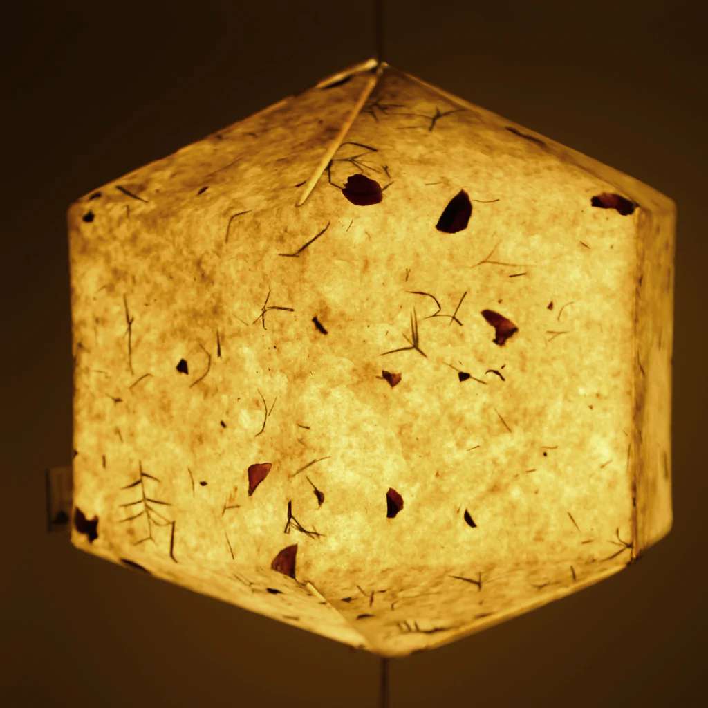 White Paper Lantern; Handmade Paper With Real Grass