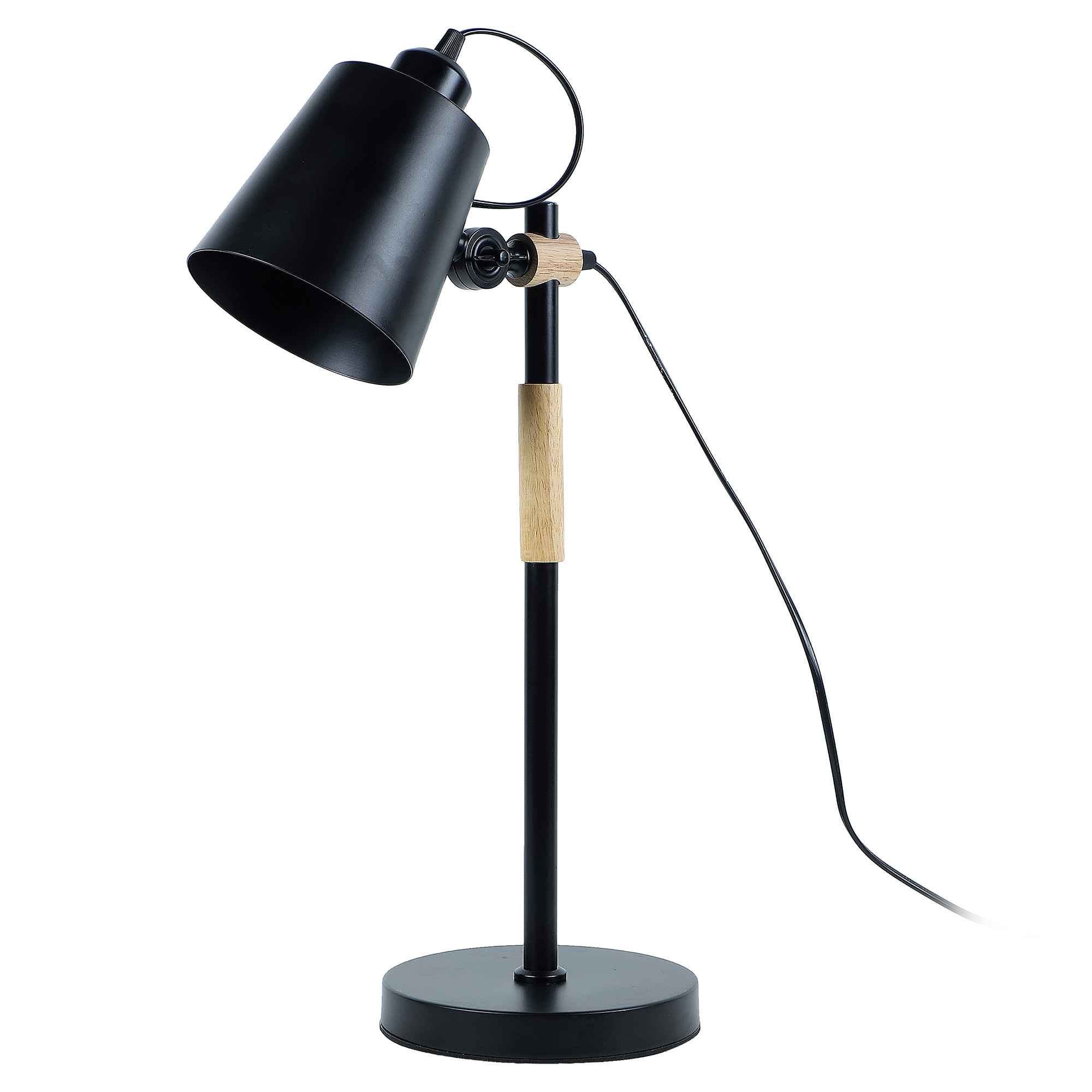 Modern Nordic Wood & Metal Study Lamp With Black Base