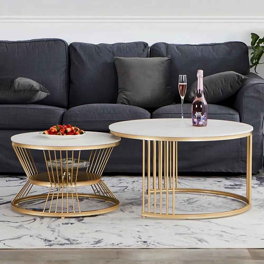 Three-Tiered Gold and Marble Side Table