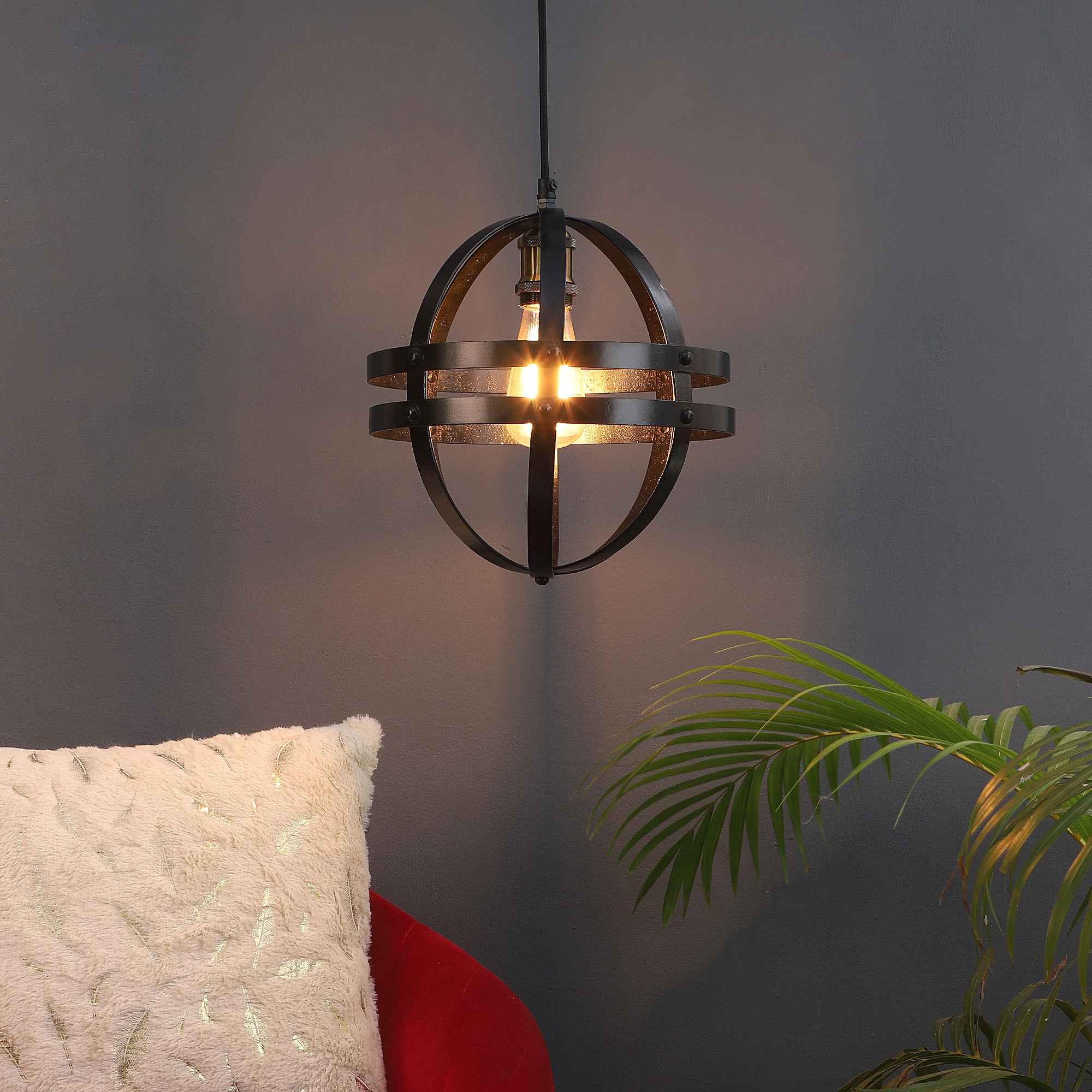 Vintage Industrial Black Metal Single Hanging Light