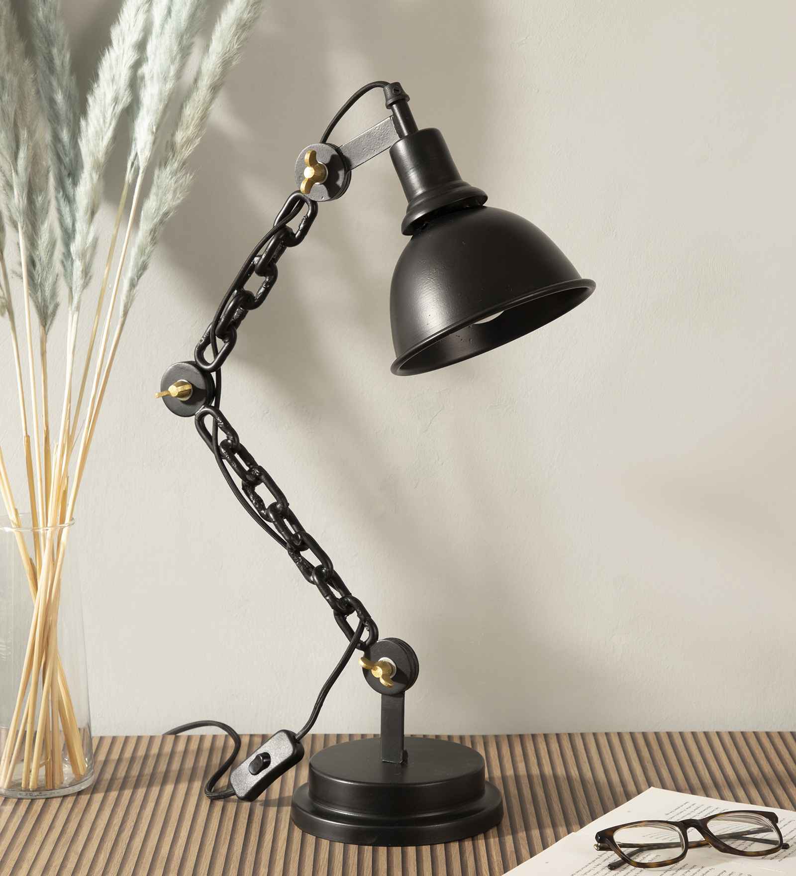 Modern Nordic Wood & Metal Study Lamp With Black Base