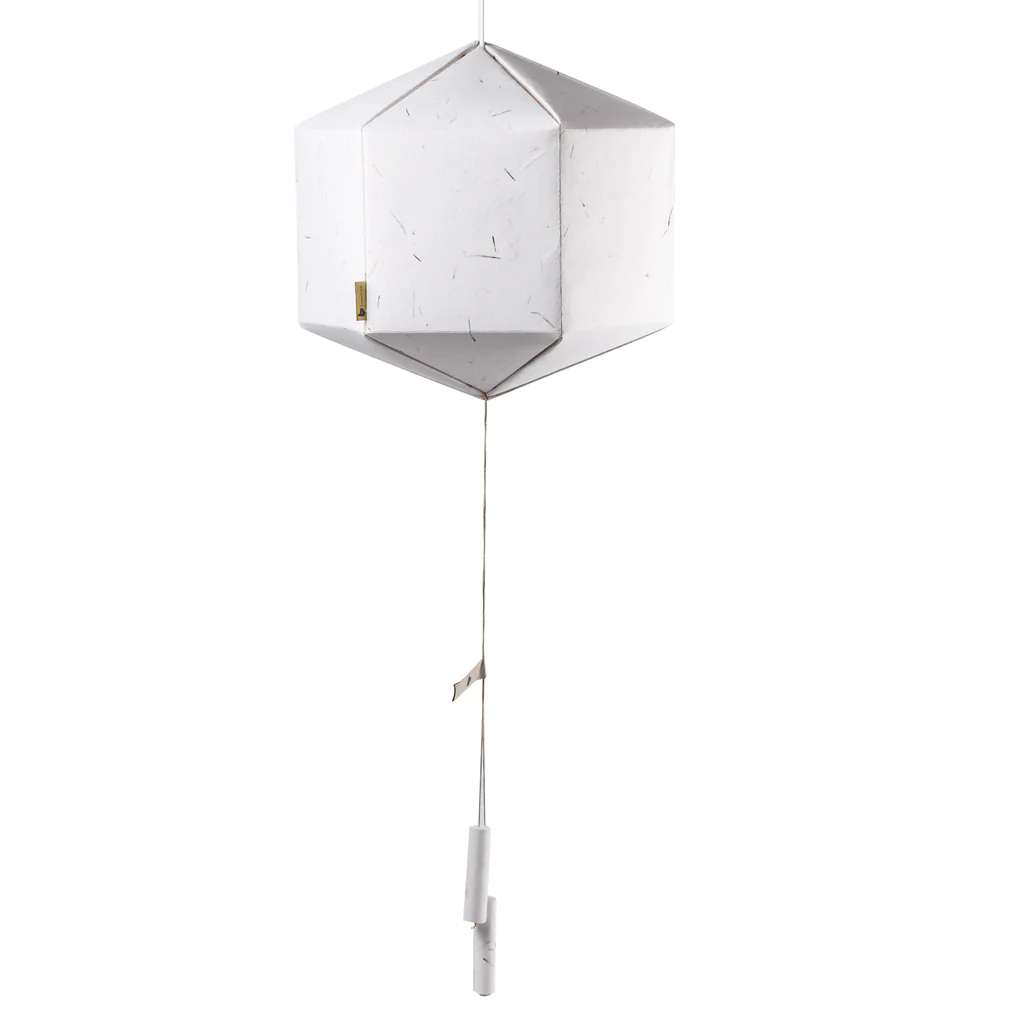 White Paper Lantern; Handmade Paper With Real Grass