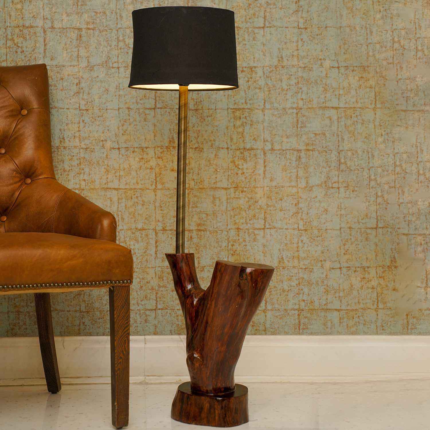 Rustic Wood slice floor Lamp (Sheesham Wood)