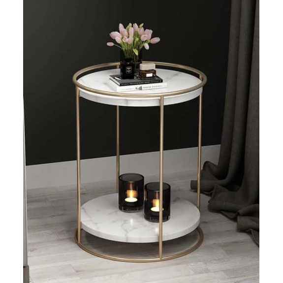 Dual Tiered Black Marble Side Table Black